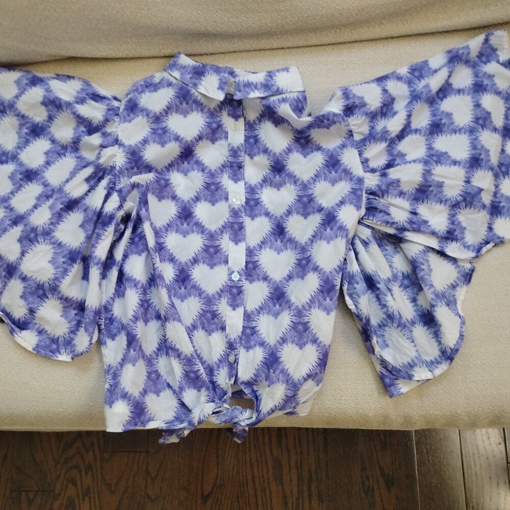 Primigi Girls Button Up Bat Winged White Heart Blouse